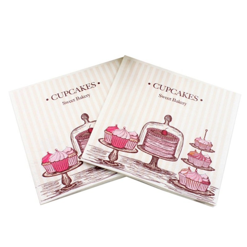 20pcs/pack Printed Tissue Feature Cake pattern Teacup birdie Paper Napkins For Event & Party Decoration 33cm*33cm