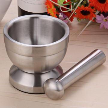 Double Stainless Steel Garlic Grinder and Pestle Kitchen Garlic Pugging Pot Pharmacy Bowl Herb Pepper Spice Grinder tool