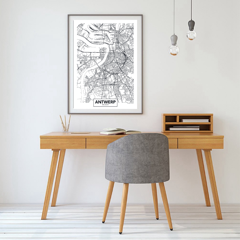 Antwerp City Map Poster Canvas Art Prints Modern Minimalist Art Painting Black and White Picture Living Room Home Wall Art Decor