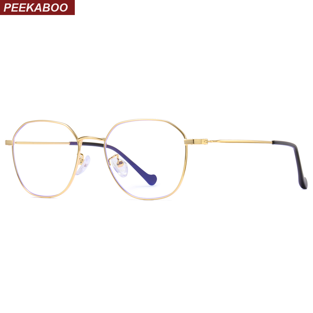 Peekaboo anti blue light glasses women optical frame square game computer eyeglasses for men retro gold metal frame