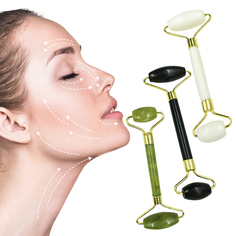 Double Head Jade Stone Massage Roller Facial Skin Care Tool Natural Gouache Scraper Face Lift Beauty Slimming Massagers TSLM1