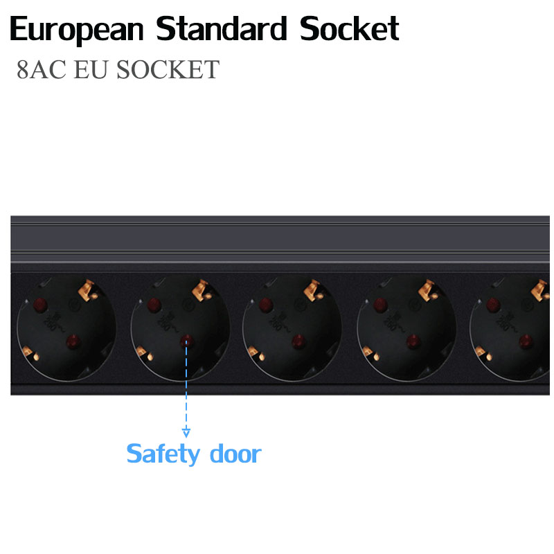 19in 1U 16A 8 Unit PDU Network Cabinet Rack European Standard Regulation Socket Outlet Switch EU Power Strip Distribution 2/3/5M