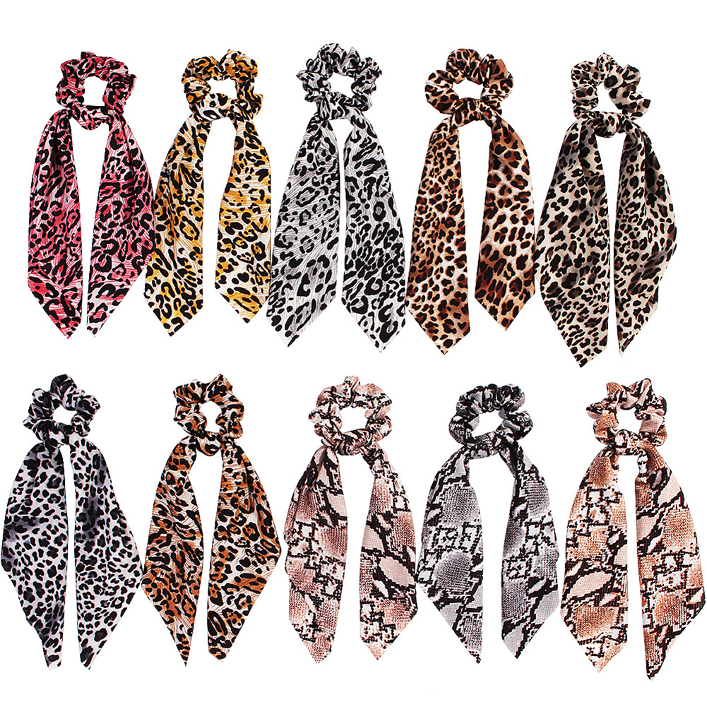 2019 New Leopard Snake Floral Dot Streamers Scrunchies Women Hair Scarf Elastic Bow Hair Rope Ribbon Band Girls Hair Accessories