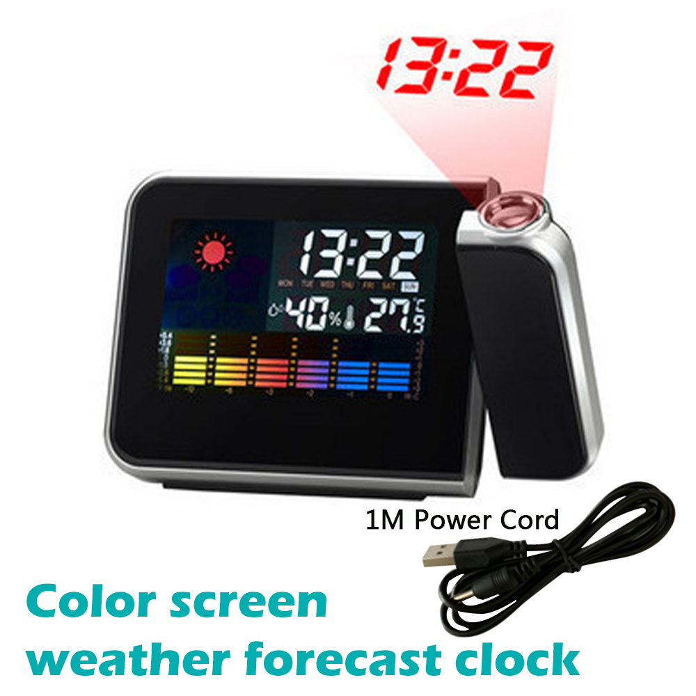 LED Digital Projection Alarm Clock Temperature Thermometer Desk Time Date Display Projector Calendar USB Charger Table Led Clock