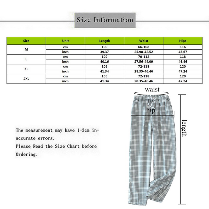 Men's Cotton Sleep Trousers Loose Plaid Cotton Knitted Sleep Pants Mens Pajamas Pants Bottoms Sleepwear Pajama Men Pijama Hombre