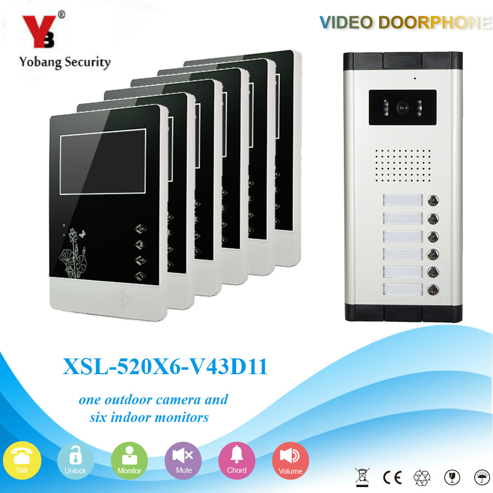 Yobang Security 4.3" Video Door Intercom For 6 Layer Rooms Video Apartment Surveillance Building Doorbell Door Phone System