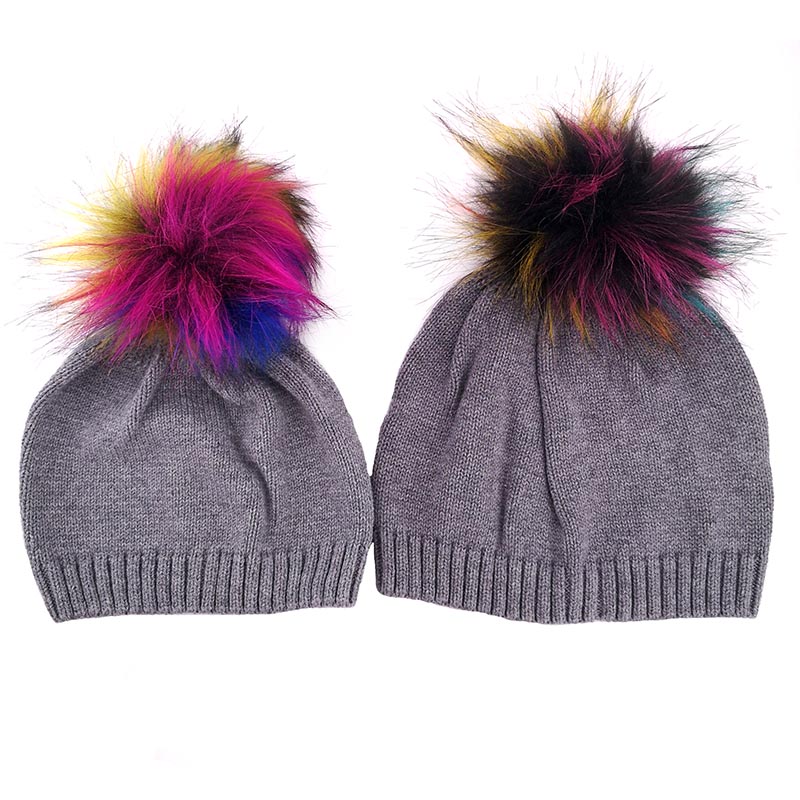 Soft Cotton Knit Beanies Hats with faux fur pom pom For Newborn baby Boys Girls Autumn Winter Toddler Kids Children Hats And Cap
