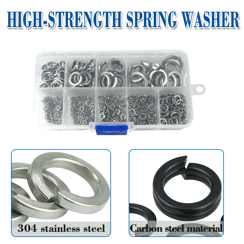 300/480pcs lock washers set stainless steel black carbon steel m2 m2.5 m3 m4 m5 m6 m8 m10 m12 spring lock washer assortment kit