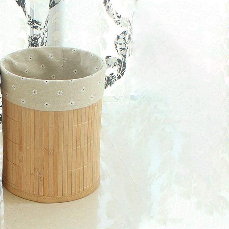 Bamboo Trash Can Foldable Waste Paper Bas Trash Can, Can Be Used in Office, Study, Bathroom, Living Room, Etc