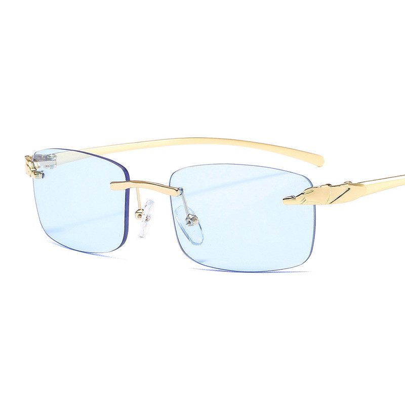 Vintage Unique Cheetah Rimless Rectangle Sunglasses Women Candy Colors Clear Lens Eyewear Brand Designer Men Sun Glasses