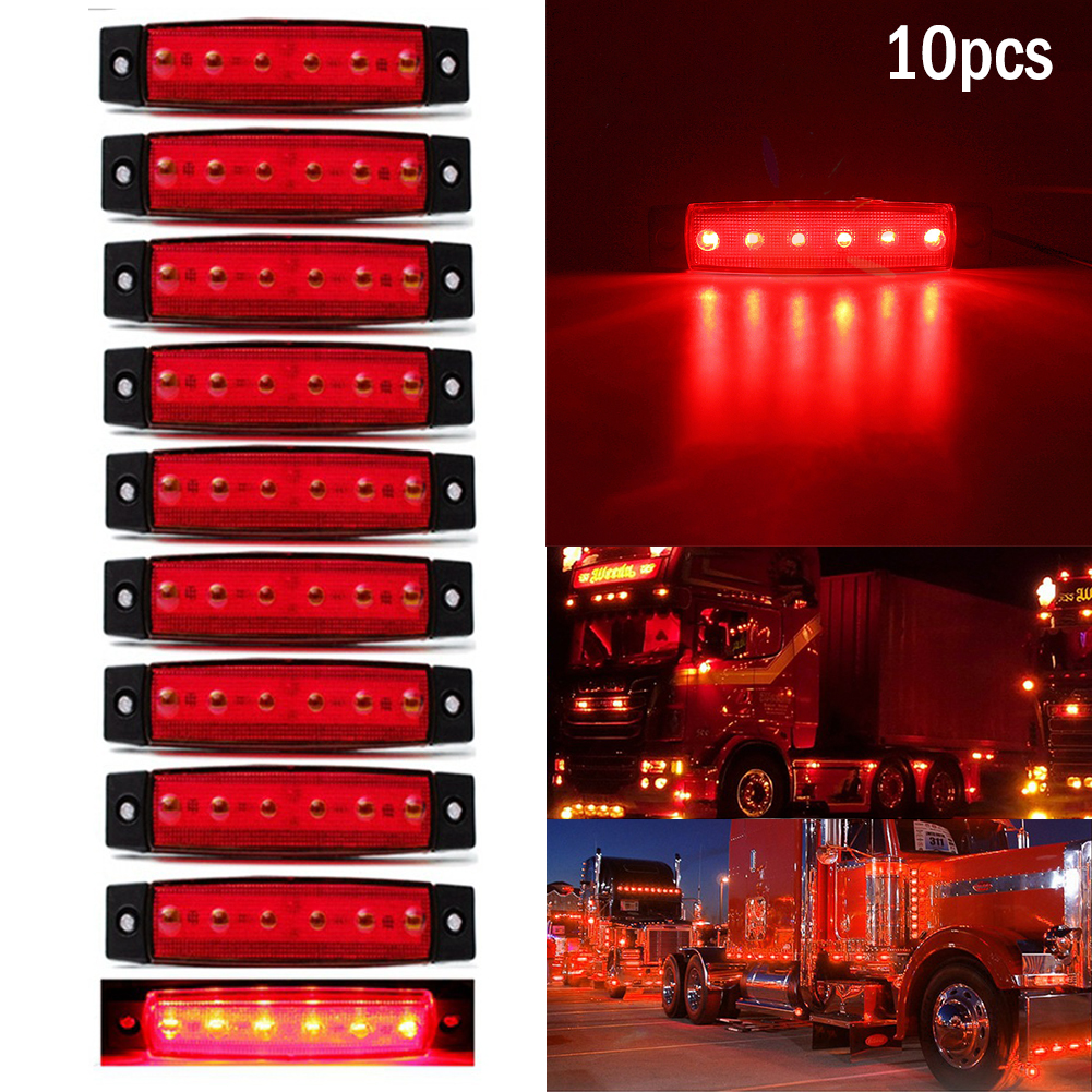 10pcs 24V 6 LED Car Truck Trailer Trailer Side Marker Indicators Light Clearence Lights Signal Lamps Warning Rear Side Light Red