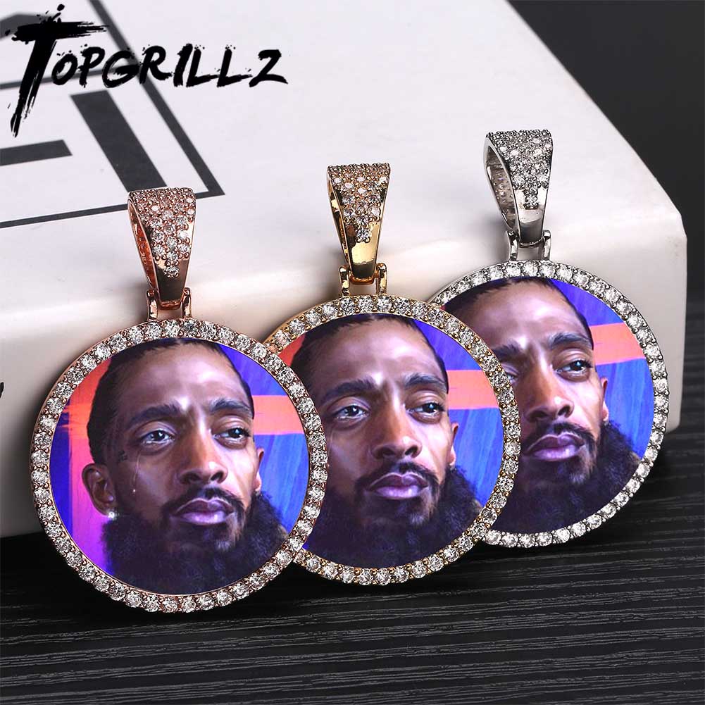 Custom Photo Memory Medallions Solid Pendant Necklace With Tennis Chain Hip Hop Jewelry Personalized Cubic Zircon Chains Gift