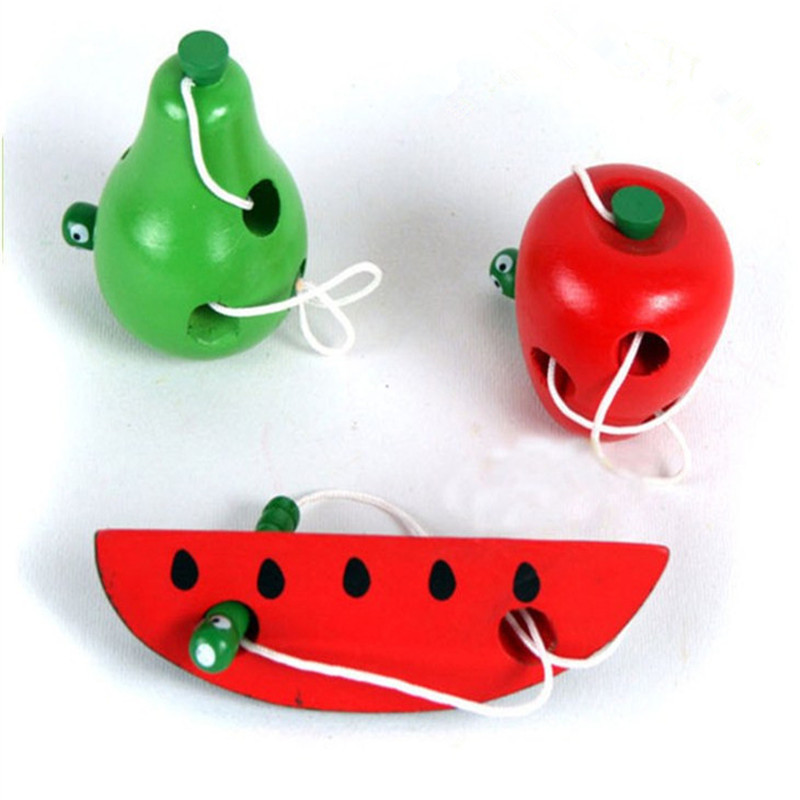 Baby Child Educational Toys Fun Wooden Toy Worm Eat Fruit Apple Pear Early Learning Teaching Aid Baby Toy Gift