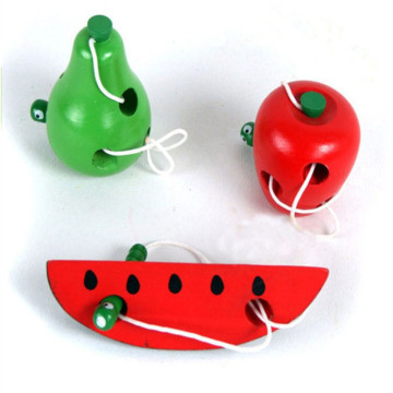 Baby Child Educational Toys Fun Wooden Toy Worm Eat Fruit Apple Pear Early Learning Teaching Aid Baby Toy Gift