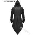 WEPBEL Mens Trench Coat Leather Hooded Medieval Gothic Renaissance Retro Punk Assassin Creed Long Sleeve Jackets
