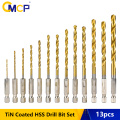 13pcs Titanium Coated HSS Drill Bit Set for Metal Power Tools Drill Accessories with 1/4" Hex Shank Twist Drill Bit