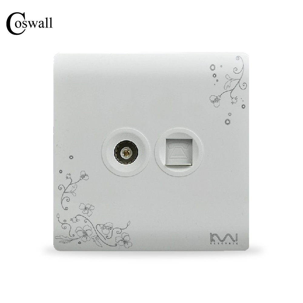 COSWALL Fashion Wall Socket, Ivory White, Brief Art Fashion, Telephone and TV Outlet AC 110~250V