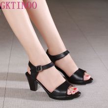 GKTINOO New Open Toe Genuine Leather Sandals Women Shoes High Heel Sandals Elegant Fashion Casual Shoes Women Sandals Plus Size