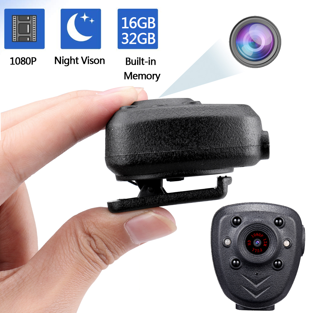 JOZUZE HD 1080P Mini Camera Police Body Lapel Worn Video Camera DVR IR Night Visible LED Cam Record Digital Mini DV Recorder