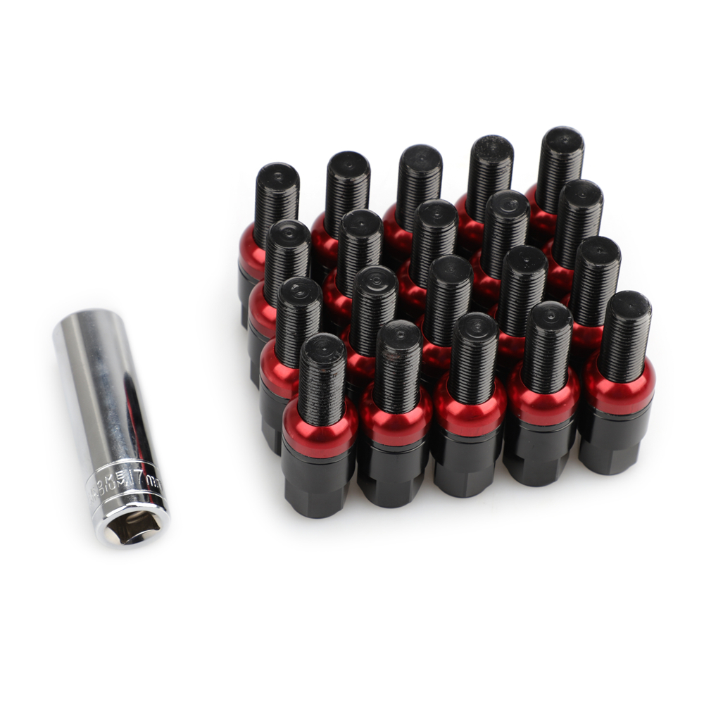 20pcs Steel Ball Seat Lug Nuts Wheel Bolts With Caps For Bolts &Key M14x1.5 Auto Accessorie For Porsche VW Audi Benz