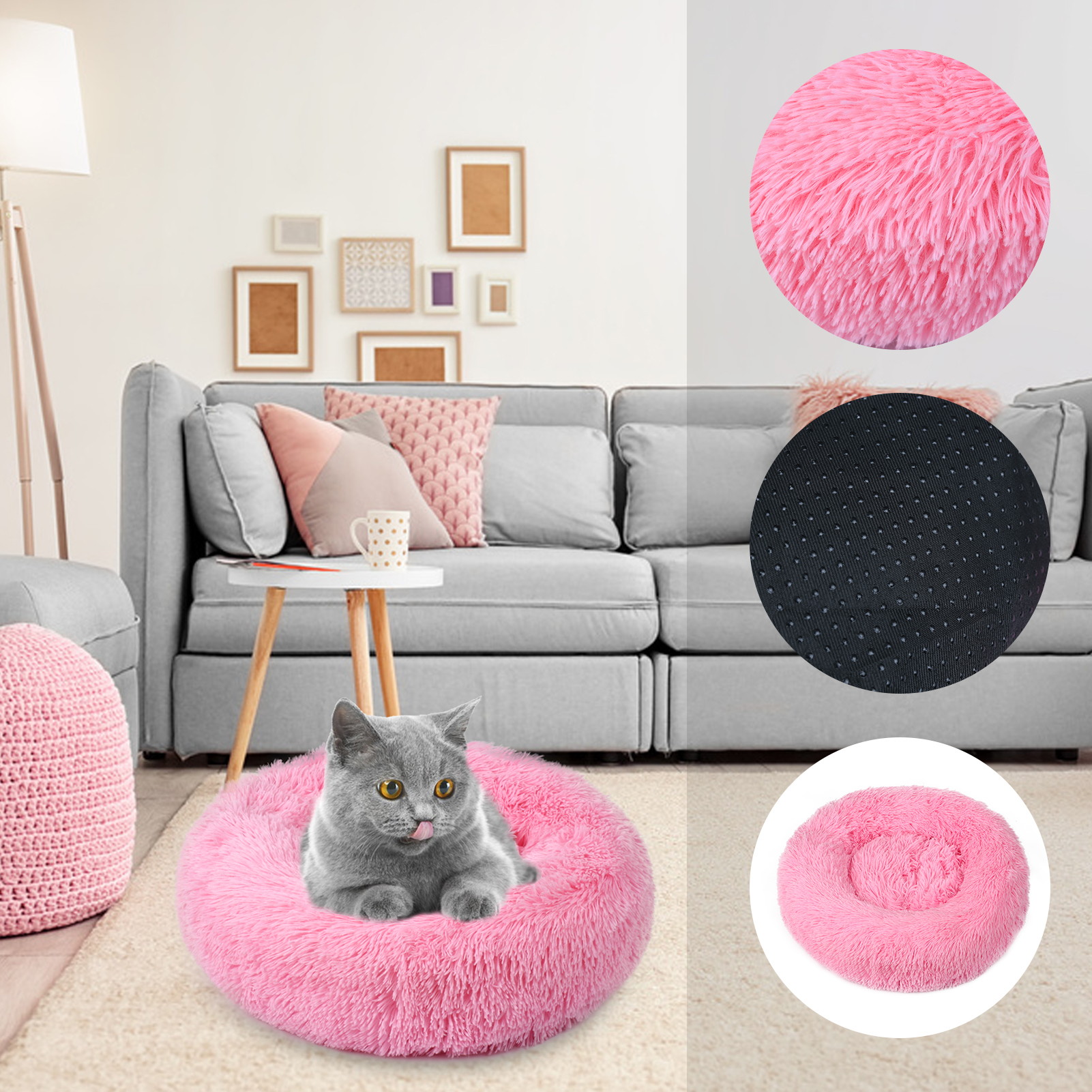 Fluffy Dog Wool Bed Soft Plush Cat Bed Round Pet Cat Nest Pillow Self-warming Snooze Sleeping Pets Cushion for Home Pet Bed Mat