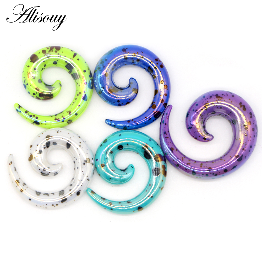 Alisouy 2pcs Acrylic Spiral Ear Gauges Black White Ear Taper Stretching Plugs and Tunnel Expanders Body Piercing Jewelry 1.6-24m