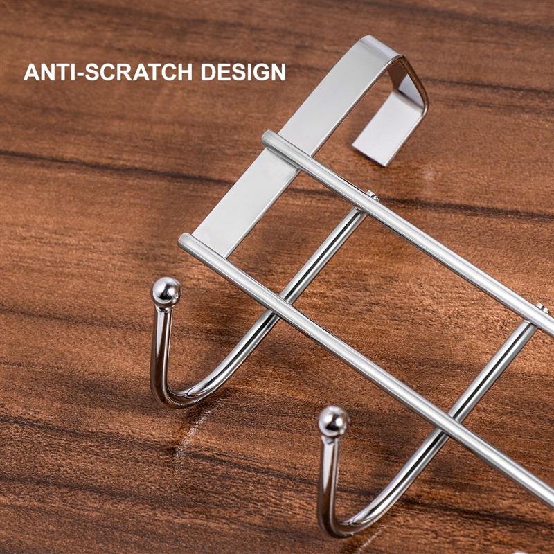 Over The Door 5 Hooks Home Bathroom Organizer Rack Clothes Coat Towel Hanger Stainless Steel Good Load-Bearing Wrought 24.5x9cm