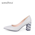 SOPHITINA Spring Autumn Women New Pumps Pointed Toe Square Heel High Solid Fashionable Ladies Shoes Patent Leather Pumps C165