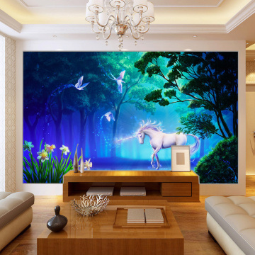 Custom Photo Wallpaper Living Room Sofa TV Background Wall Decoration Painting Forest Unicorn Large Mural Wallpaper For Walls 3D