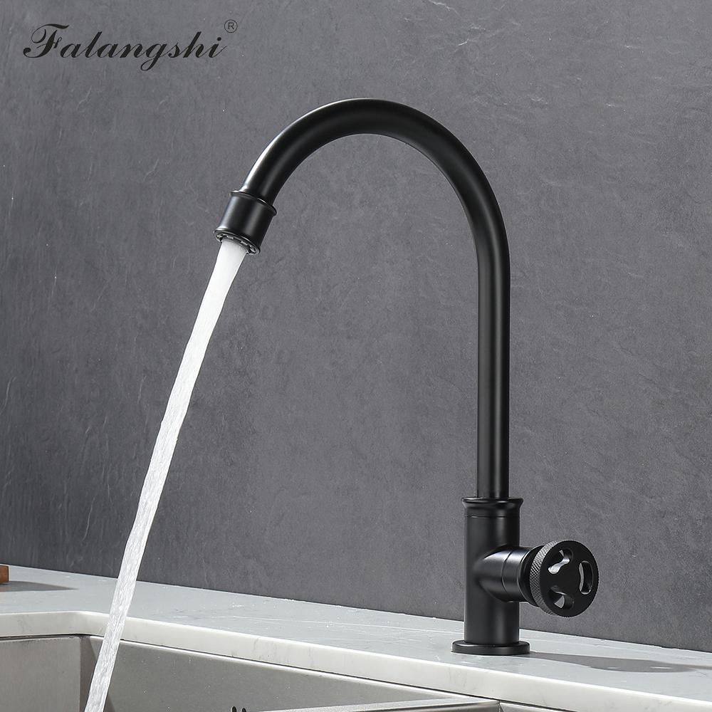 Kitchen Faucet Retro Industrial Style Single Cold Kitchen Sink Tap Matte Black Brass Faucet Water Faucet Deck Mounted WB1104
