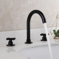 OUBONI Matte Black Bathtub Faucet Set Swivel 3 Pcs 2 Handles Bathroom Basin Sink Solid Brass Faucet Mixer Tap