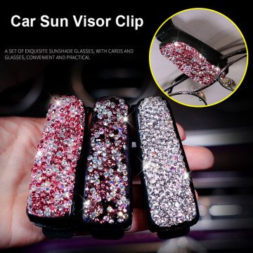 Universal Diamond Crystal Car Sun Visor Clip Holder Glasses Sunglasses Eyeglass Card Pen Clip Holder Rhinestone Auto Accessories