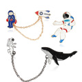 1 Pcs Metal Chain Series Pin Planet Astronaut Dolphin Ship Girl Enamel Brooch Collar Pin Clothing Accessories