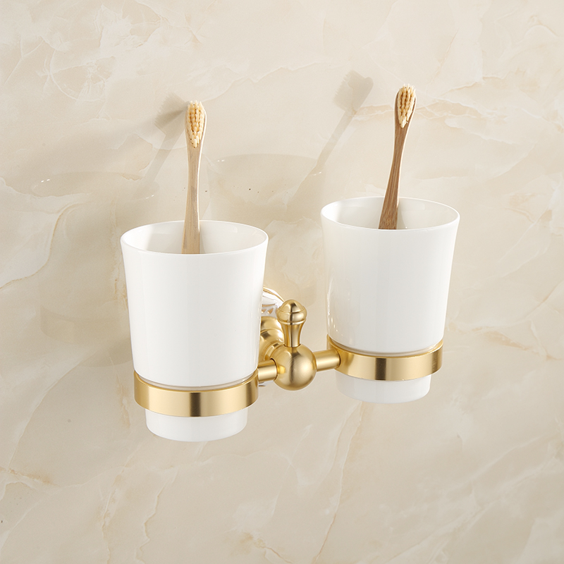 Cup & Tumbler Holders Gold Cup Bathroom Accessories Gold Double Tumbler Holder Toothbrush Cup Holders