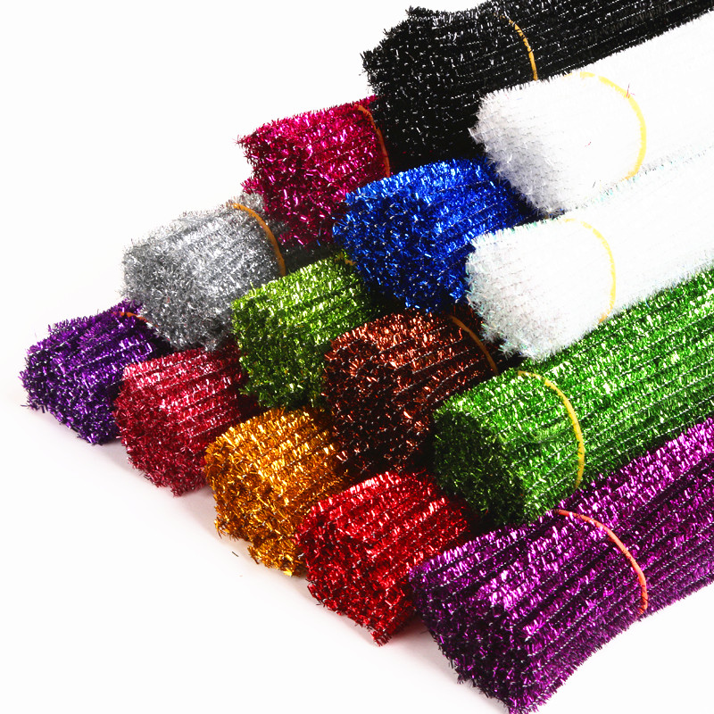100PCS Kids Creative Colorful Glitter Plush DIY Shingled Chenille Sticks Chenille Stem Pipe Cleaner Stems Craft Educational Toy