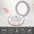 LED Mini Makeup Mirror 3 Times Magnifying Glass Travel Portable USB Chargeableable Induction Lighting Makeup Mirror tool