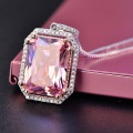 Top Quality 925 Silver Jewelry Sets Pink Quartz Cubic Zircon Ring Earrings Pendant Necklace Jewelry Set Wholesale Fine Jewelry