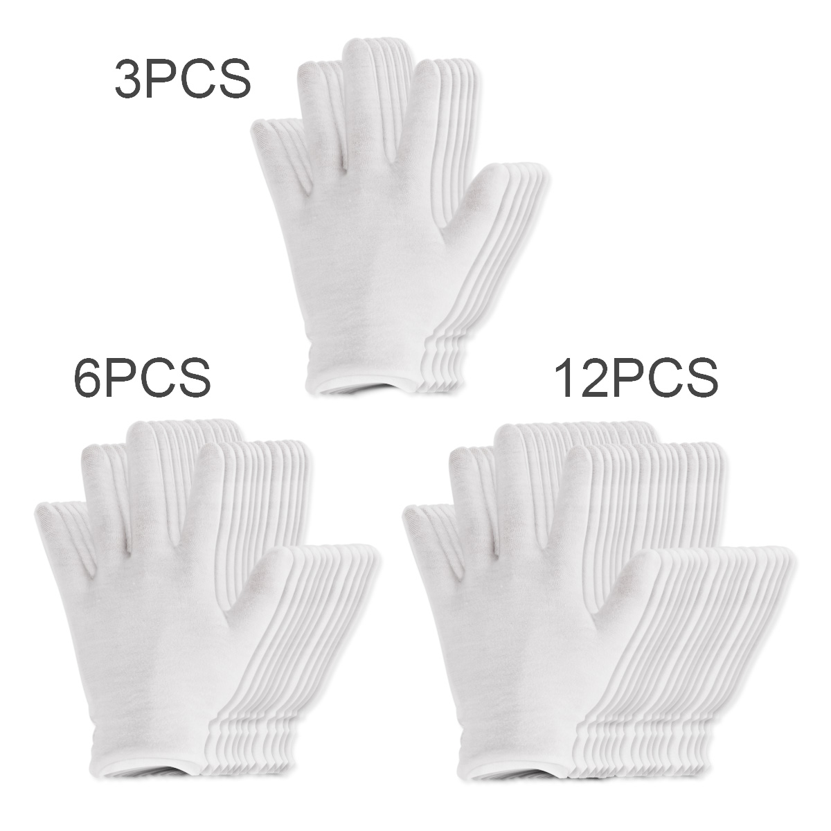 White Thin and Reusable Elastic Cotton Work Gloves for Dry Hand Moisturizing Cosmetic Eczema Hand Spa Coin Jewelry Inspection