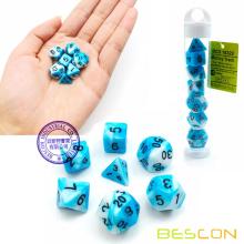 Bescon Mini Gemini Two Tone Polyhedral RPG Dice Set 10MM, Small Mini RPG Role Playing Game Dice Set D4-D20 in Tube, ICY TRACK