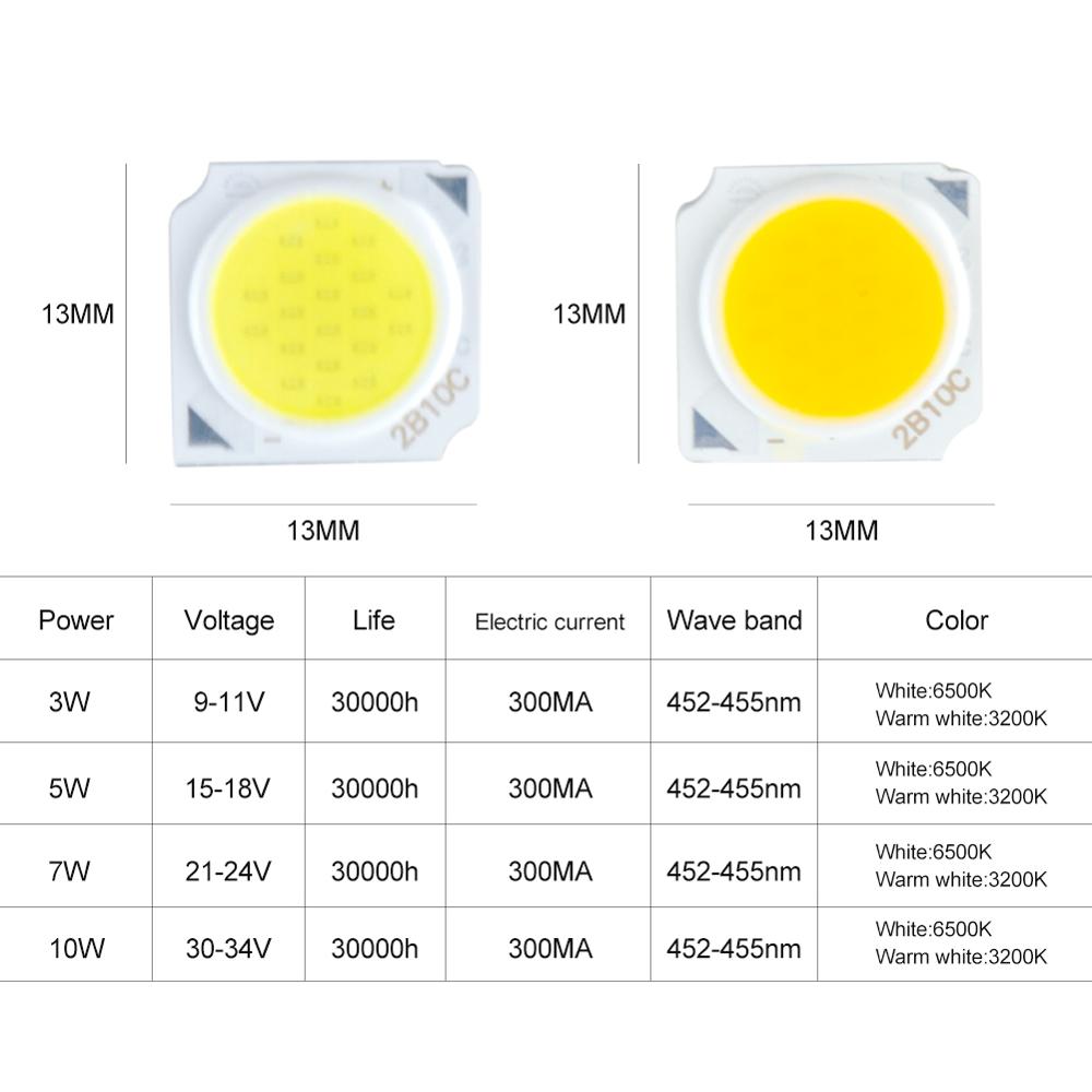 10PCS DC 9-11V 3W 15-18V 5W 21-24V 7W 30-34V 10W COB LED Chip Beads Integrated Diode Matrix for Spotlight LED Source Light