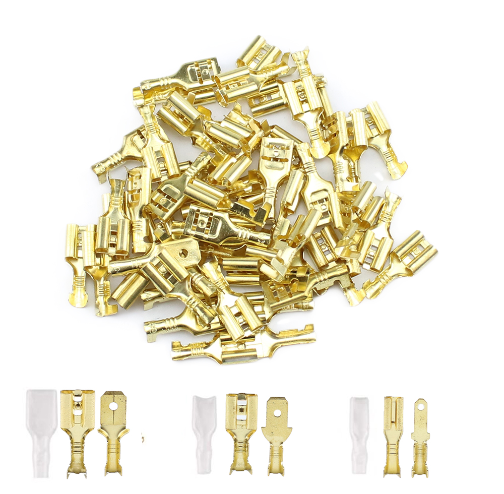 100Pcs/Lot 2.8/4.8/6.3mm Female and Male Crimp Terminal Connector Gold Brass/Silver Car Speaker Electric Wire Connectors Set