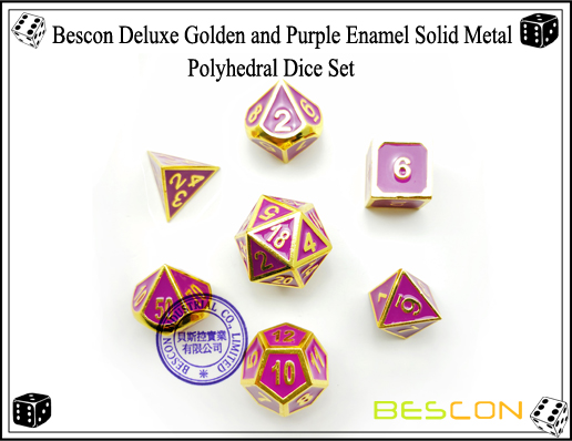 Bescon Deluxe Golden and Purple Enamel Solid Metal Polyhedral Role Playing RPG Game Dice Set (7 Die in Pack)-4