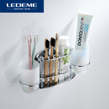 LEDEME Toothbrush Holder Bathroom Family Toothbrush Cups Tumbler Holders Chrome Bathroom Glass Cup Multifunction Holder L101