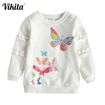 VIKITA Kids Cotton T Shirt Children Autumn Long Sleeve T Shirts for Girls Clothes Butterfly Unicorn Sequins T Shirt Toddler Tops