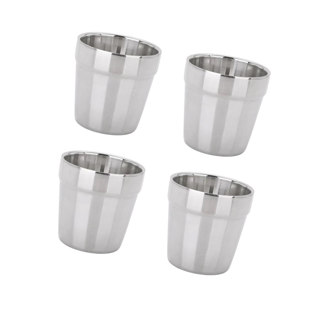 MagiDeal 4pcs Stainless Steel Mini Double Layer Camping Travel Home Water Mug Cup 180ml for picnic dinner party camping