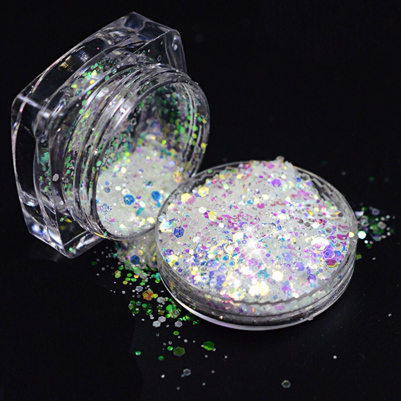 1Set/ 6 pcs Shimmer Ice Mermaid Diamond mix Cosmetic Face Body Hair Chunky Glitter Festival Look Sparkly Eye Nail Makeup Pot