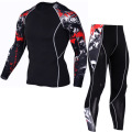 New Fitness Men's Suit 3D Compression Top + Leggings Underwear Crossfit Long Sleeve Training Fitness Wear Cycling Sportswear