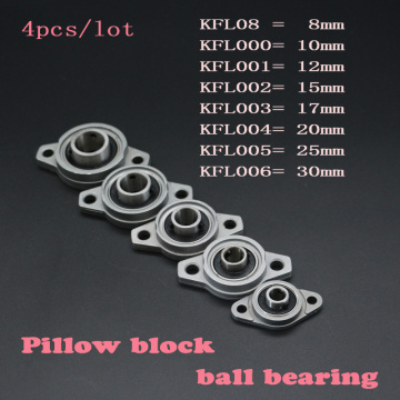 4pcs/lot Zinc Alloy Diameter 8mm to 30mm Bore Ball Bearing Pillow Block Mounted Support KFL08 KFL000 KFL001 KFL002 KFL003 KFL004