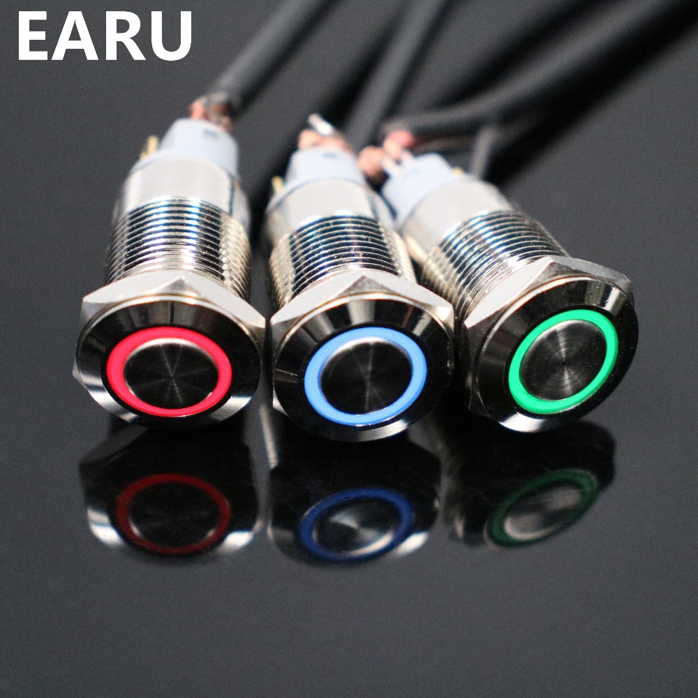 12mm Waterproof Momentary Stainless Steel Metal Doorbell Bell Horn Push Button Switch LED Car Auto Engine PC Power Start Starter