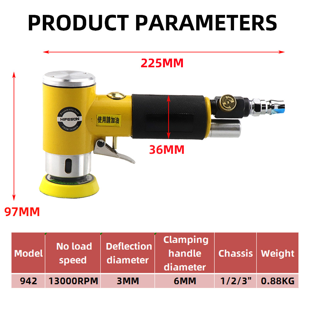 HIFESON 63PCS 2/3" Mini Orbital Air Sander Pneumatic Grinder Air Tool Buffer Dual Action Orbital Polisher Sandpaper Set